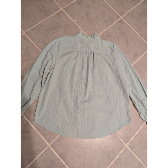 LOFT Women’s Sage Green BluCottagecore Lace Trim Pintuck Button Front Blouse L/p - Picture 8 of 12